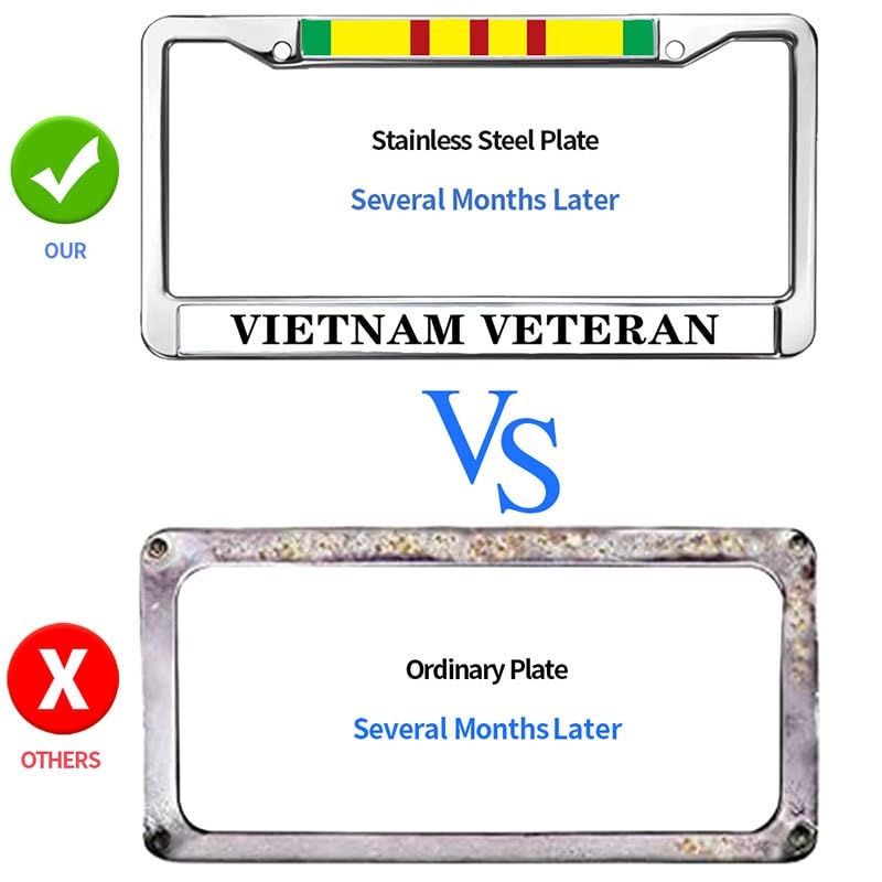 Image of Vietnam Veteran License Plate Frame, Stainless Steel Metal Auto Tag Holder | Celebrate military service with this durable metal Vietnam Veteran license frame, weather-resistant for long use.