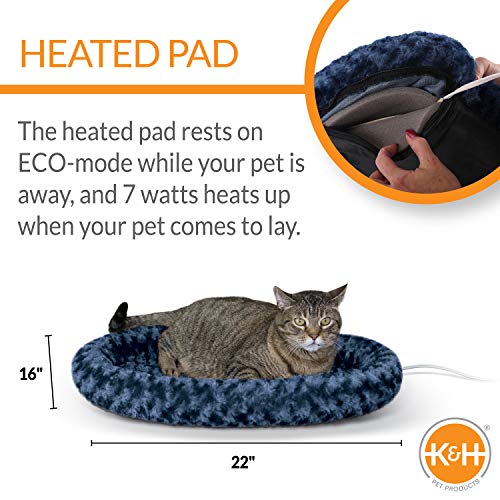 K&H Pet Products Thermo-Kitty Fashion Splash Indoor Heated Cat Bed, Heated Bed For Dogs Or Cats With Removable Waterproof Heater Blue Large 16 X 22 #TOP1