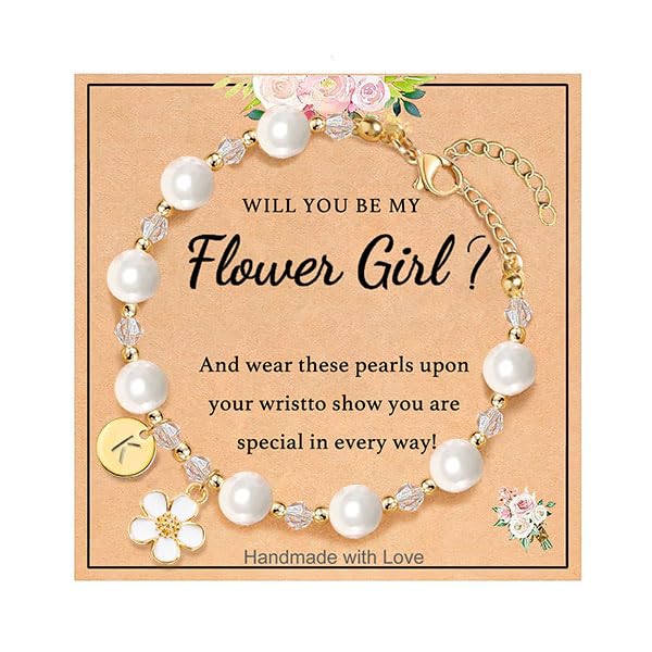 enasalPersonalized Proposal Bracelet, Cute Shell Pearl Bracelet for Girls, Will You Be My Flower GirlThank You for Being Our Flower Girl