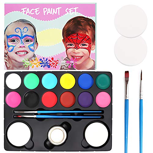 Knemksplanet Face Paint Kit for Kids 12 Color Professional Flash Non-Toxic Washable Safe Face Body Painting Kits for for Adults & Kids Art Show Halloween Party Colsplay Makeup Body Festive