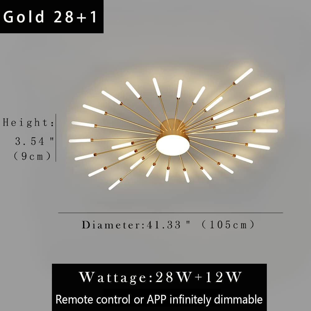 Lámpara De Techo LED Estilo Fuegos Artificiales - 28 Cabezas, Negro/dorado, Regulable Con Mando