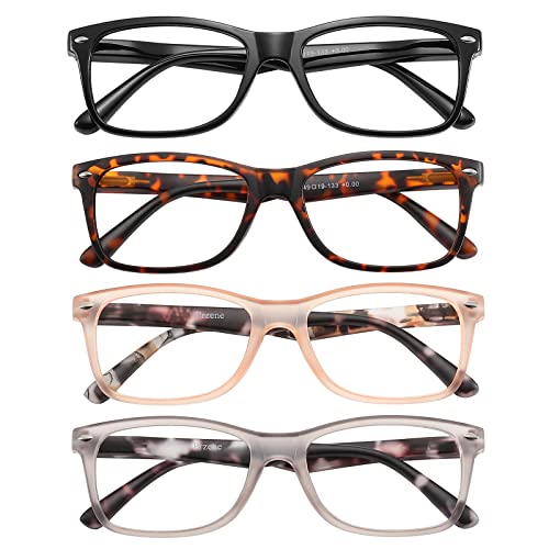 Przene 4 Pack Reading Glasses Classic Rectangle Blue Light Blocking