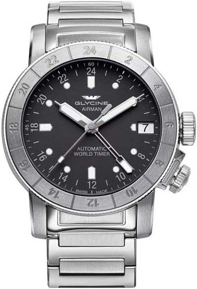 Glycine Airman Mens Analog Swiss Automatic Watch with Stainless Steel Bracelet GL0168