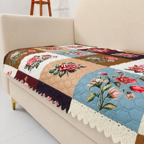 Image of Homerz Premium Printed Quilted Velvet Sofa Slip Cover Protector with Tassels, Sofa Mat, Exact Size, Antislip Cover (Milan, 5 (3+2) Seater, Half)