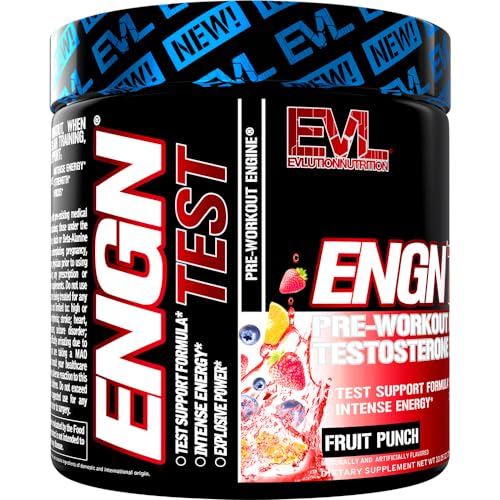 Image of Evlution Nutrition ENGN Test - Intense Pre-Workout with Creatine - Test Support Formula - Pre-Workout Powder for Lasting Energy & Focus - with Beta-Alanine & Caffeine - 30 Servings - Fruit Punch