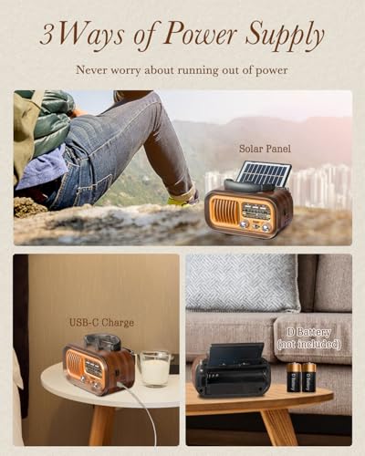 Image of 【2023 Newest】 PRUNUS J-150BTS Small Retro Vintage Radio Bluetooth, Portable AM FM Transistor with Best Sound, Solar /Battery Operated /Rechargeable, TWS, Support TF Card /USB Playing