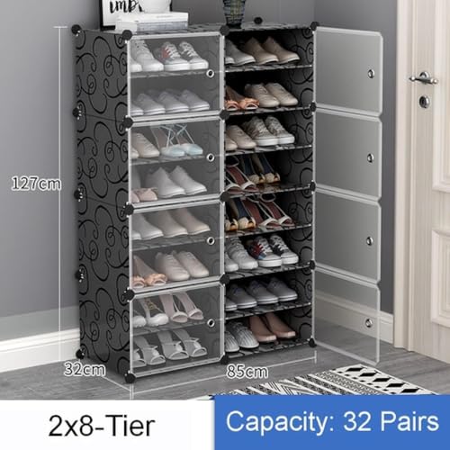 Image of Shoe Rack Multipurpose 5 Shelves Shoe Rack with Zip Door Cover & Side Pockets, Multiuse Wide Shelve,Rack for Footwear, Toys, Clothes (Black, 16-Layer)