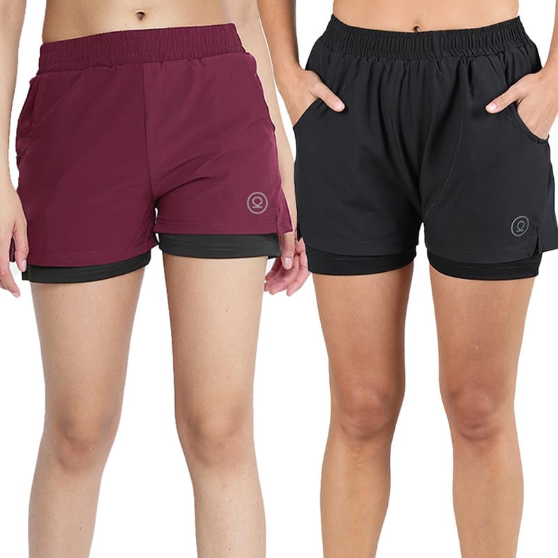 Image of CHKOKKO Gym Shorts for Women Workout Sports Running Quick Dry Fit Double Layer Inner Compression with Pockets Breathable Lightweight Wear