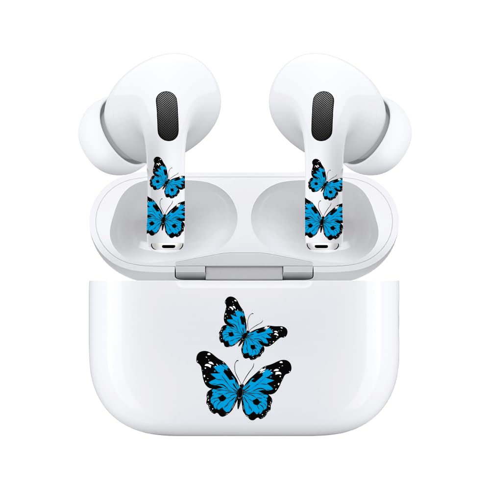 AirSkins Cute Stickers for AirPods 4 - Blue Butterfly Headphone Decals, Butterfly Stickers, Bug Decals for Headphones