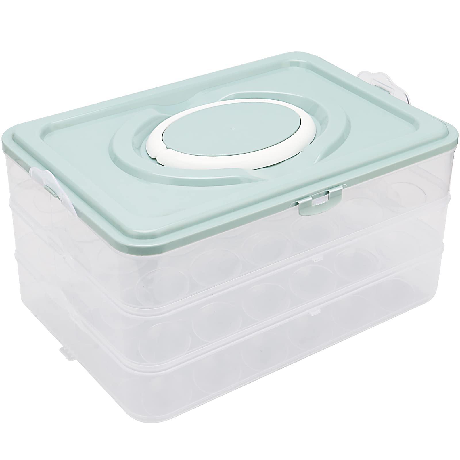 SINJEUN 3 Tier Deviled Egg Carrier, Portable Egg Holder With Lid and Handle, Stackable Plastic Container for 72 Eggs