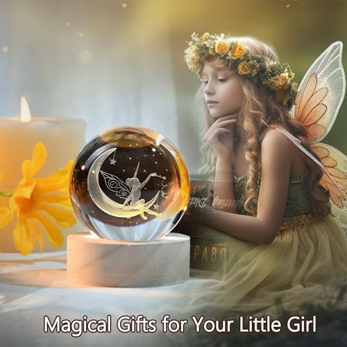 IFOLAINA Moon Fairy Crystal Ball - 3D Laser Engraved Glass Night Light, Decorative Globe, Crystal Moon Sphere - Gifts for Girls, Her, Fairy Lovers - Image 4