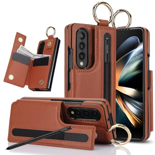 Housse portefeuille Samsung Z Fold 4 marron avec support bague de lecture