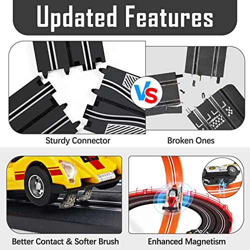 Electric Slot Car Race Track Sets for Boys 6+ Year Old, 4 Slot Cars 1:43 Scale with Headlights, 2 Loops, Lap Counter, 2 Controllers, Dual Racing 2 Player Game, Gifts Toys for Boy Kids Age 6 7 8-12