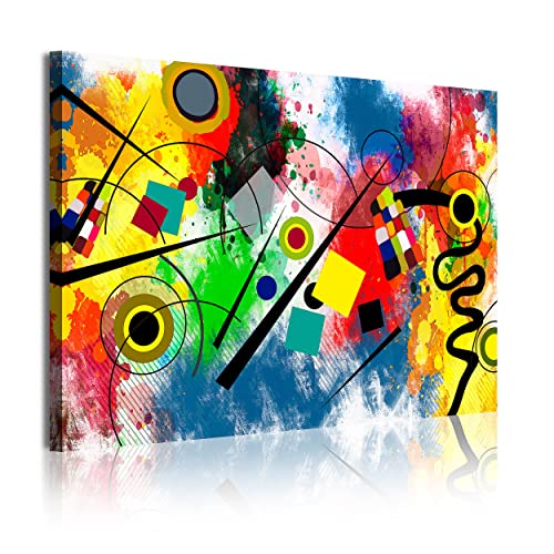 DekoArte 342 - Impression Sur Toile Moderne D'Images Artistiques Numérisées | Toile Décorative Pour Votre Salon Ou Votre Chambre | Art Abstrait Kandinsky Rouge Bleu | 1 Pièce 120 x 80 cm