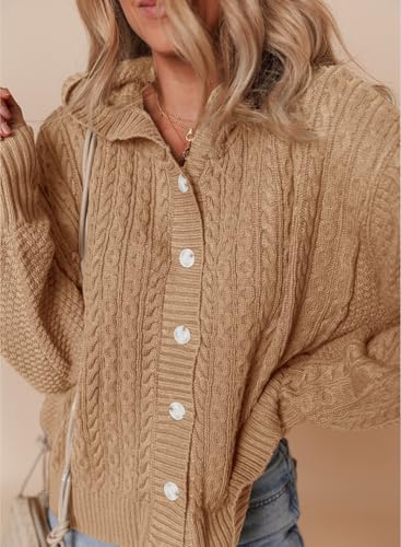 Image of Dokotoo Oversized Sweaters for Women Casual Solid Long Sleeve Button Down Chunky Knit Hooded Cardigan Sweaters Coat
