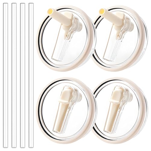 Siapuia 4 Pack Replacement Flip Straw Lids for HydroJug 40 oz Travel Tumbler with Handle Spill-Proof and Leak-Proof Tumbler Cover Reusable Tumbler Lid Cream