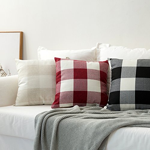 MIULEE-Pack-of-2-Christmas-Classic-Farmhouse-Buffalo-Check-Plaids-Linen-Soft-Soild-Decorative-Square-Throw-Pillow-Covers-Home-Decor-Cushion-Case-for-Sofa-Bedroom-18×18-Inch-White-and-Red MIULEE Pack of 2 Christmas Classic Farmhouse Buffalo Check Plaids Linen Soft Soild Decorative Square Throw Pillow Covers Home Decor Cushion Case for Sofa Bedroom 18×18 Inch White and Red