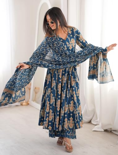 Image of Nermosa Women's Printed Anarkali Kurta Set with Dupatta