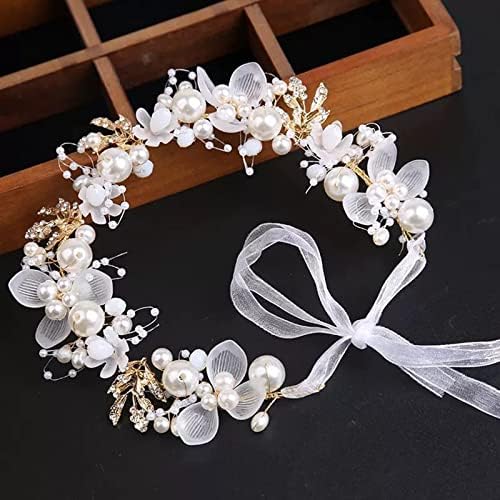 KAYZON Wedding Hair Accessories for Kids, Flower Girl Hair Accessory, Princess Headpiece White Flower Headband Pearl for Girl and Flower Girls Cute Bridal Wedding Hair Band, Women's Fashion Headbands