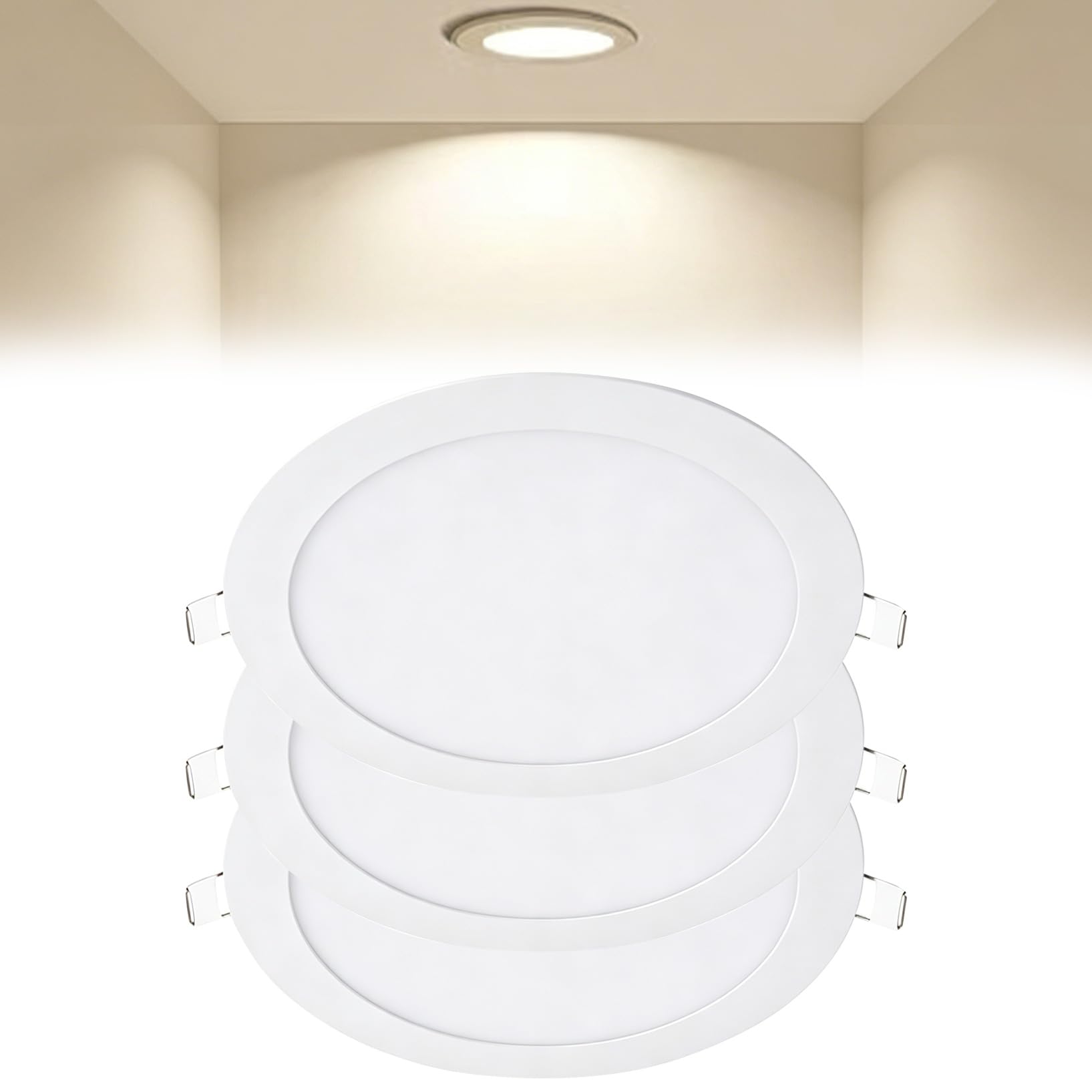 VOGHMOLD 24W Ultra Slim LED Downlight 12 inch, 4000K Recessed Ceiling Light, Cut Φ280-285mm, AC85-265V Flush Mount Spotlights Aluminum Round Panel Lights for Office Hallway, 3 Pack