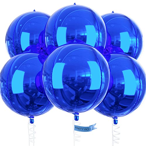 Image of PartyWoo Royal Blue Foil Balloons 6pcs Large Round Giant Jumbo 4D Balloons | 22 Inch for Graduation Men Birthday Retirement Baseball Gaming Baby Shower Bridal Shower Gender Reveal Party Decorations