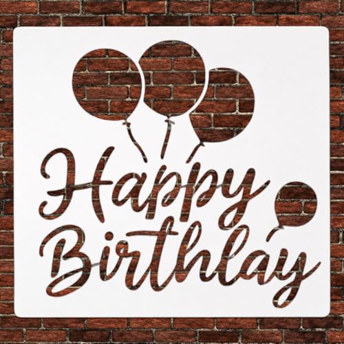 Happy Birthday Stencil – Balloons Celebration Lettering Design Template Pattern Reusable Art Stencil for Painting, Crafting and DIY Party Projects (3 Pcs Set)