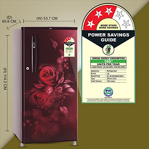 Image of LG 185 L 3 Direct-Cool Single-Door Refrigerator Appliance (GL-B199OSED, Scarlet Euphoria, Fastest Ice Making, 2023 Model)