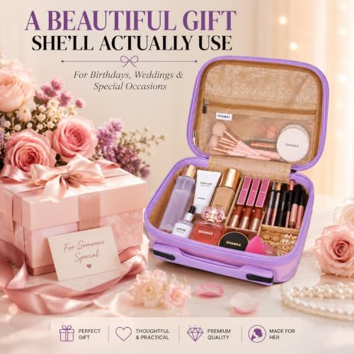 Image of SHAMAX Makeup Vanity Box for Women, Portable Cosmetic Organizer Case with Large Storage, Makeup Brush Holder, Toiletry & Beauty Travel Case, Hard Shell Makeup Storage Box (11 x 6 x 9 Inches)