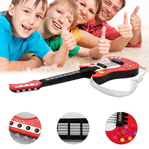 aPerfectLife Kids Electric Guitar Toys with Vibrant Sounds No String Musical Instruments Educational Toy for Beginner Boys Girls Toddlers (Red)