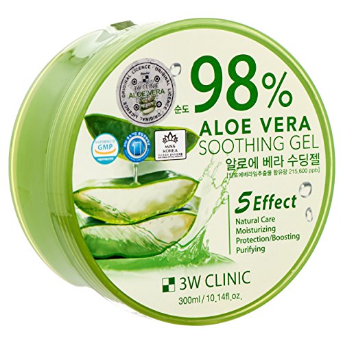 3W 98% Aloe Vera Soothing Gel - Miss Korea Official Brand - NO Paraben, Artificial Color, Mineral Oil, Benzophenone, Harmful Ingredients