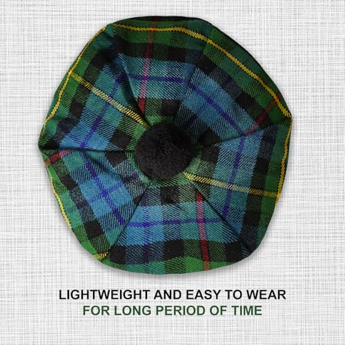 Image of Scottish Tam O' Shanter Hat Tartan Bonnet Pom Pom Wool Flat Cap One Size