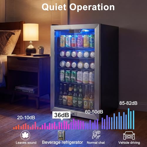 Image of 20 Inch Beverage Refrigerator, Mini Fridge with Glass Door for Soda Beer- 130 Can Small Fridge for Home Office Bar, 3.4 Cu.Ft Drink Cooler with Reversible Door, Digital Temperature Control