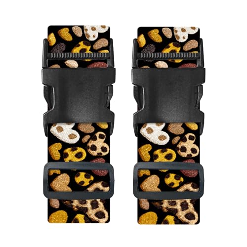 Image of Nuxovilar Luggage Straps Set for Suitcase 1.96x90.5in Polyester | Cargo Strap Travel Belt Security Buckle Band Romantic Trip Honeymoon Daily Use (Leopard Hearts)