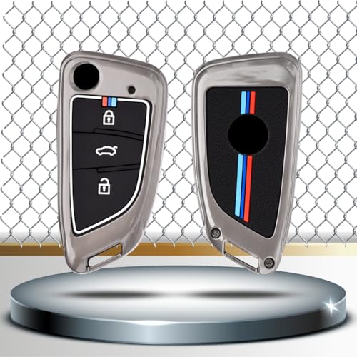 Image of KEYCEPT Metal Alloy Key Cover Compatible with Universal ZS EV, MG Astor with smart Key with Keychain (Long Keychain).