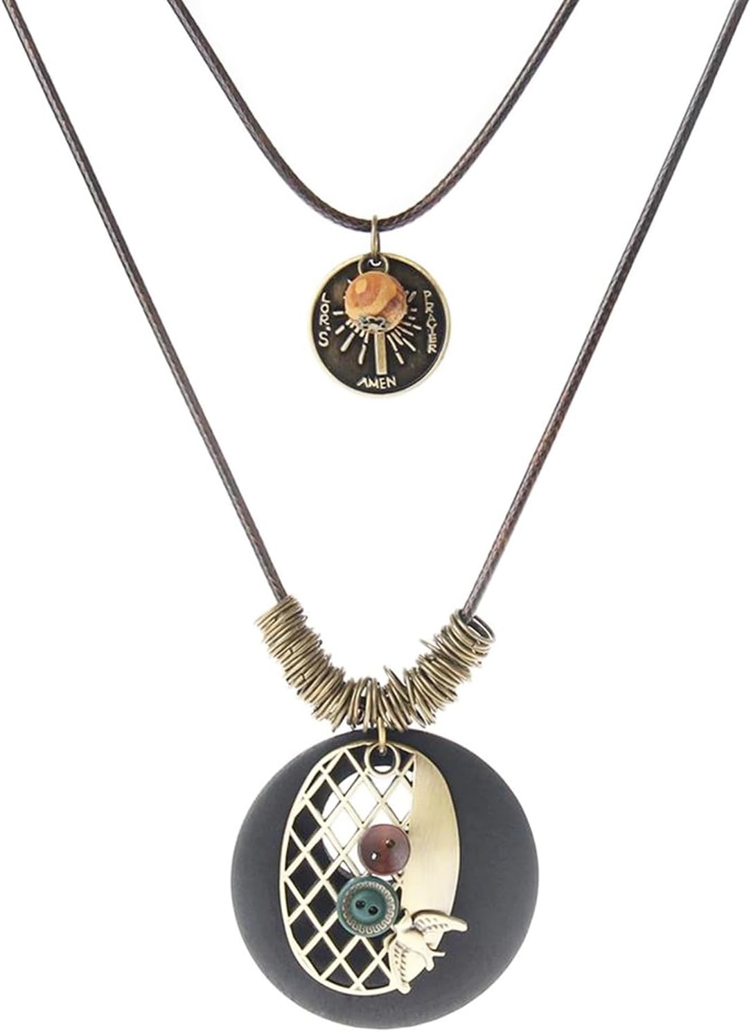 Les umes Vintage Necklace Wooden Pendant Long Necklaces for Women Boho Ethnic Style Handmade Jewelry