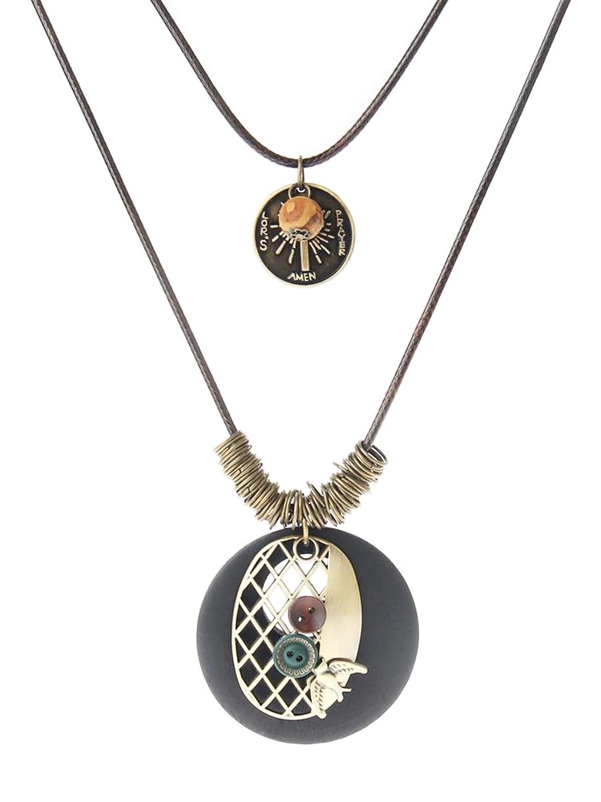 Les umes Vintage Necklace Wooden Pendant Long Necklaces for Women Boho Ethnic Style Handmade Jewelry