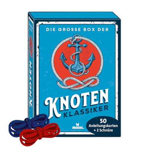 Moses. Die große Box der Knoten-Klassiker, Knoten-Übungsset mit 50 Schritt-für-Schritt-Anleitungen & 2 Schnüre, Segelknoten Lernen für Sport, Freizeit & Outdoor, Knotenset in Geschenkbox