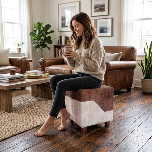 Image of APRODZ Printed Ottoman Stool Upholstered Foam Cushioned Pouffes for Living Room | Puffy Muddha Stool for Footrest & Sitting, Velvet Pouf Stool, Furniture for Home Decor, Office Set of 2(Dark Brown)
