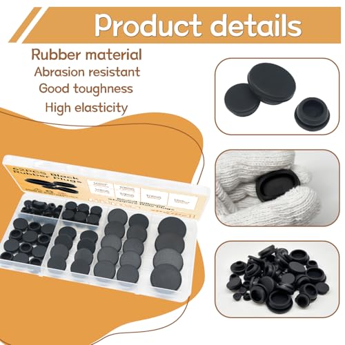 Image of 62PCS 6 Sizes Black Rubber Plugs for Round Holes Silicone Plugs, 1 inch 3 /4 inch 5 /8 inch 1 /2 inch 3 /8 inch 1 /4 inch Round Hole Plug Snap Locking, Used for Furniture DD036-b