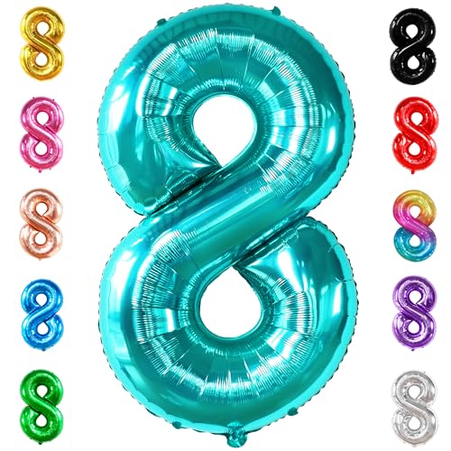 Image of KatchOn Giant Blue Teal Number 8 Balloons-40 Inch, Happy 8th Birthday Decor