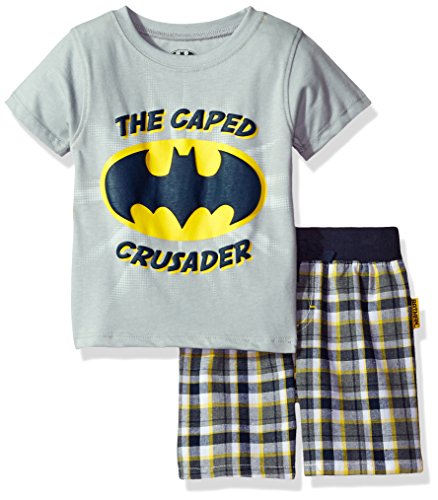 Warner Brothers Baby Boys' 2 Piece Batman Tee and Plaid Short Set, Grey, 18m