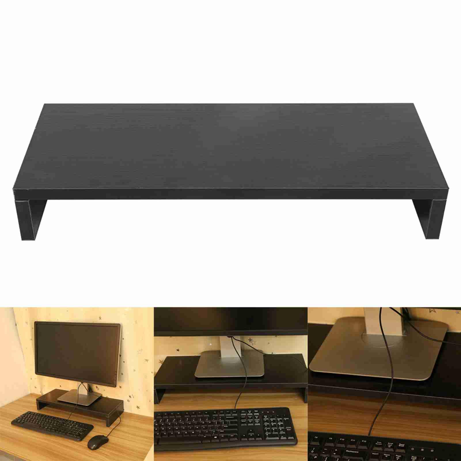 Drewniany stojak na monitor do monitorów LED LCD, podstawka do biurka podnosząca wysokość ekranu i zmniejszająca obciążenie szyi, organizer pod biurkiem do komputera i laptopa, 50 (Czarny)