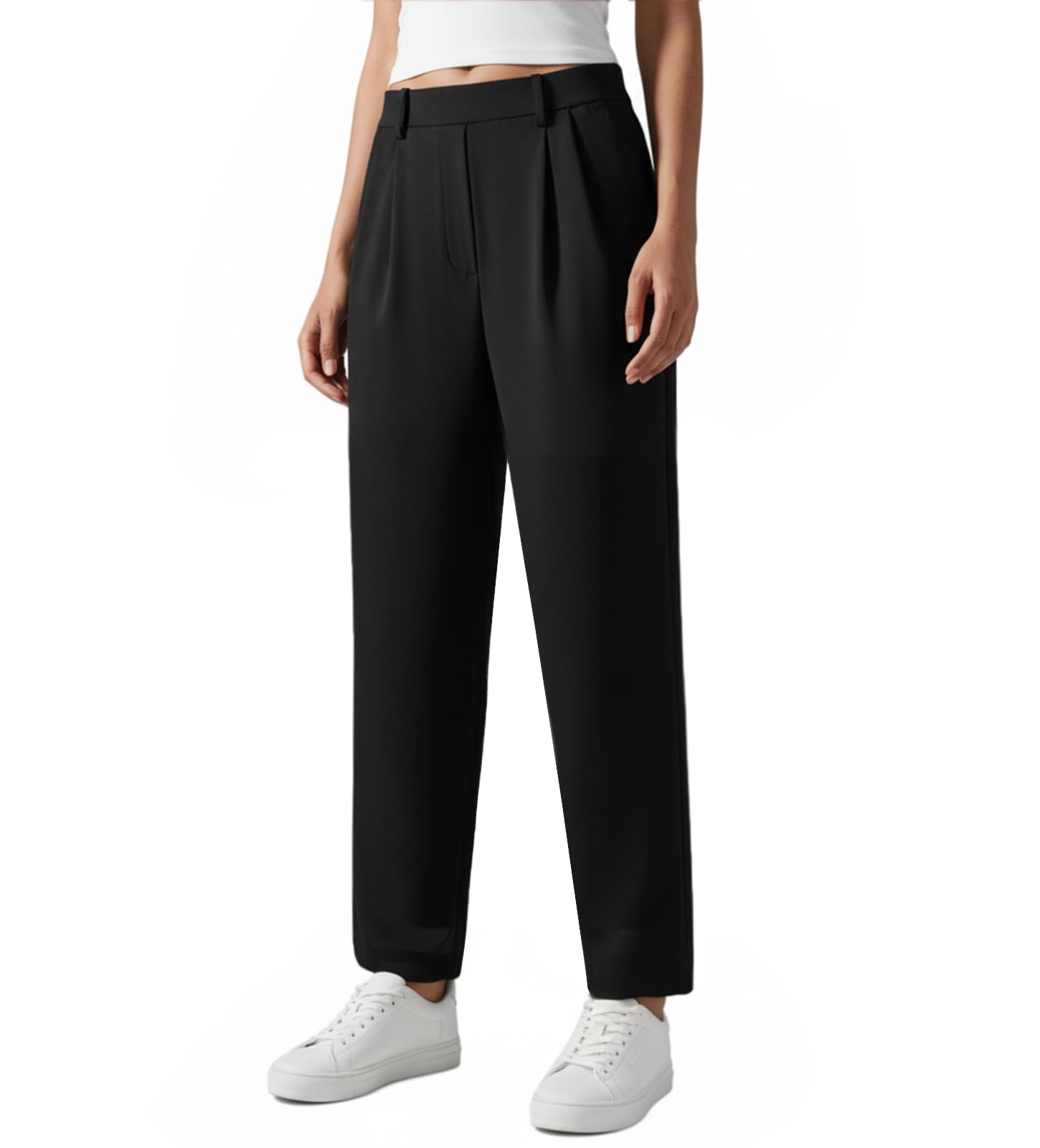 Womens High Elastic Waisted Straight Leg Ankle Pants Business Office Work Pants with Pockets