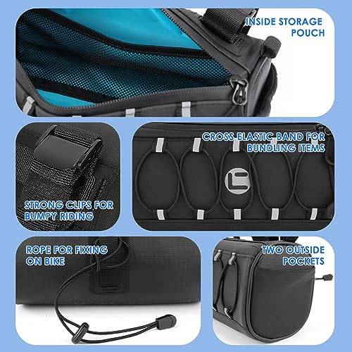 Image of WOTOW Bike Handlebar Bag Waterproof - Bicycle Handlebar Bag with Large Reflective Area & Strips, Bike Front Pouch with Waterproof Zipper Shoulder Strap Removable Straps for Cycling (Cuboid, 2.7L)