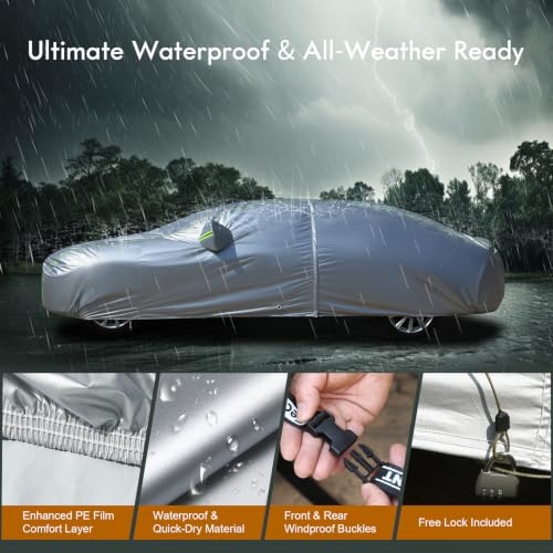 Image of Tecoom Light Shell Sedan Car Cover Waterproof All Weather Fit for 201-21 inch