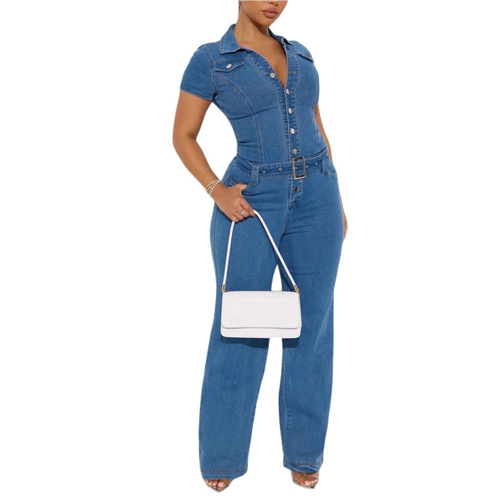 Combinaisons En Jean Slim Pour Femmes Shorts À Jambes Larges Et Ceinture