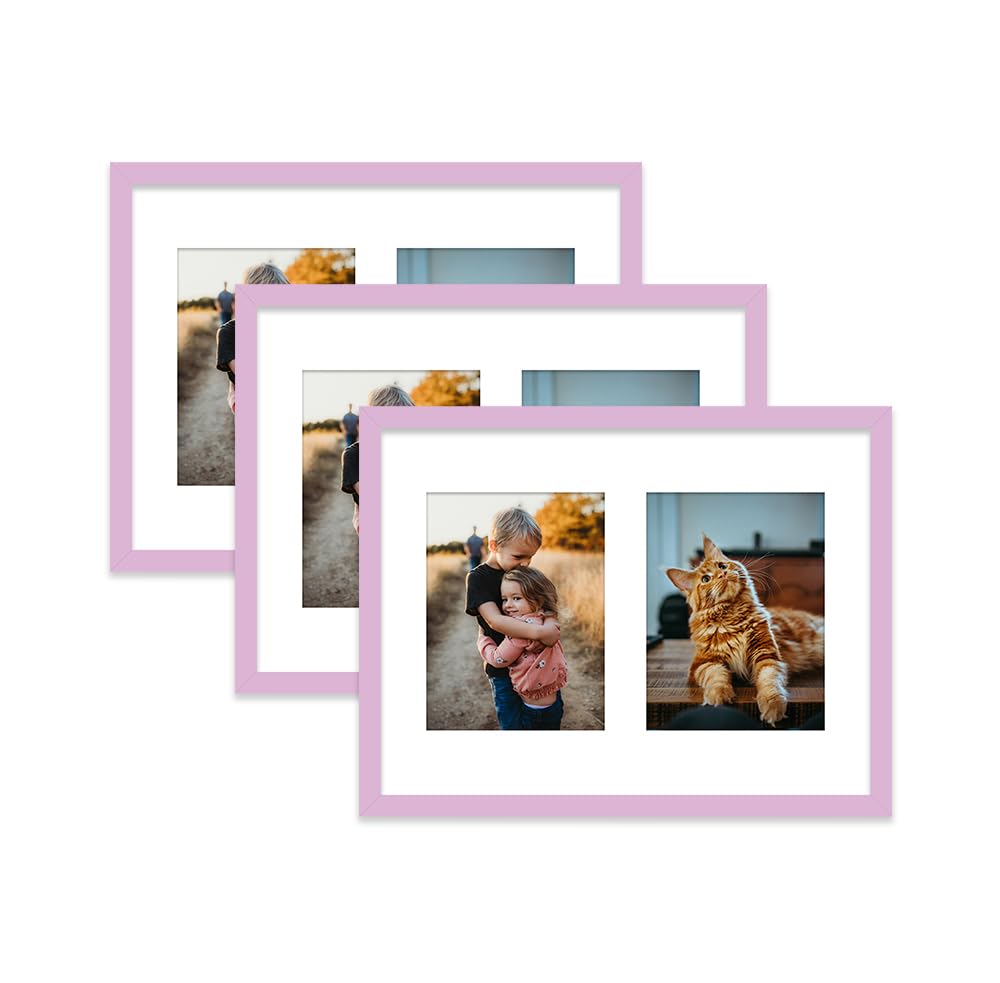 Lilac Multi Photo Frame - Holds 2 x 8x6 Pictures, Family Collage Picture Frame for Wall Display, 16x12 Frame size, Set of 3
