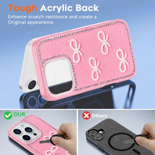 Image of DIZORO Compatible for iPhone 13 Pro Max, Luxury Diamond Cute with Bow Glitter Bling Case with Full Camera Protection PC+TPU Glossy Shiny Back Cover Case for Girls Women (Pink)