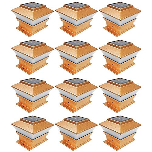 iGlow 12 Pack Copper Outdoor Garden 4 x 4 Solar LED Post Deck Cap Square Fence Light Landscape Lamp Wood Bronze