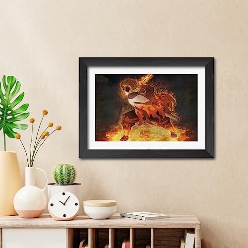 Image of TenorArts Kyojuro Rengoku Poster Demon Slayer Anime Laminated Posters Framed Paintings with Matt Finish Black Frame (12inches x 9inches)